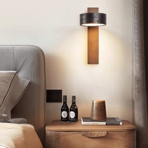 Ferraris - Kinkiet nowoczesny, drewno orzechowe i trawertyn, do salonu, 10x23 cm