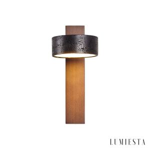 Ferraris - Kinkiet nowoczesny, drewno orzechowe i trawertyn, do salonu, 10x23 cm