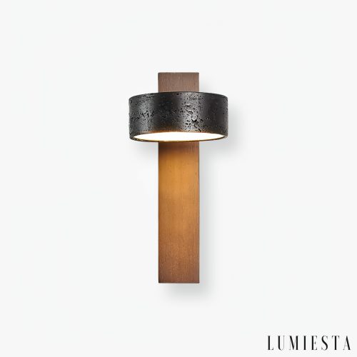 Ferraris - Kinkiet nowoczesny, drewno orzechowe i trawertyn, do salonu, 10x23 cm