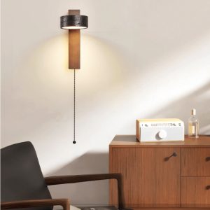 Ferraris - Kinkiet nowoczesny, drewno orzechowe i trawertyn, do salonu, 10x23 cm