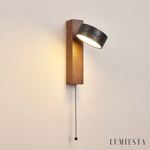 Ferraris - Kinkiet nowoczesny, drewno orzechowe i trawertyn, do salonu, 10x23 cm