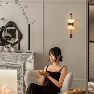 Firenzeo - Lampa wisząca alabastrowa brązowo-biała do salonu Ø15 x 43 cm