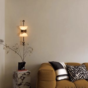 Firenzeo - Lampa wisząca alabastrowa brązowo-biała do salonu Ø15 x 43 cm