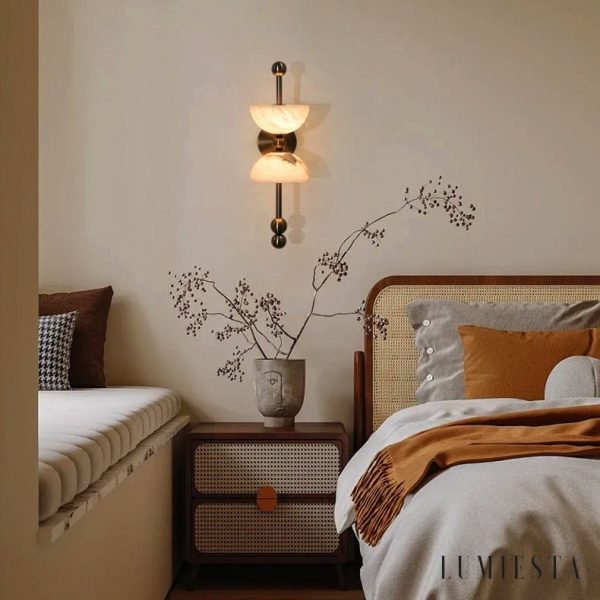 Firenzeo - Lampa wisząca alabastrowa brązowo-biała do salonu Ø15 x 43 cm