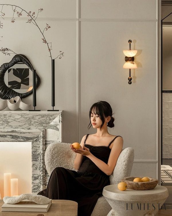 Firenzeo - Lampa wisząca alabastrowa brązowo-biała do salonu Ø15 x 43 cm