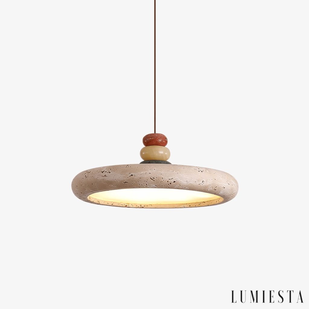 Lampa wisząca trawertynowa żółta Florentis nad stół, Ø30/40 cm, widok od spodu