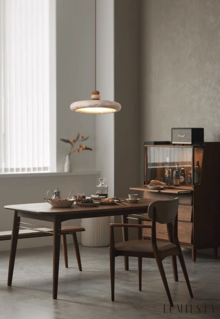 Florentis - lampa wisząca trawertynowa żółta nad stół, profil boczny