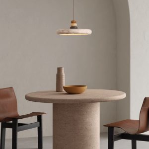 Florentis - Lampa wisząca trawertynowa żółta, nad stół, Ø30/40 cm