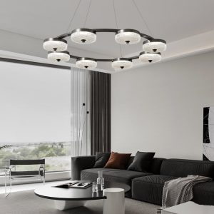 Fontenia - Lampa wisząca loftowa metalowa, czarna, do salonu, Ø60/80/100 cm