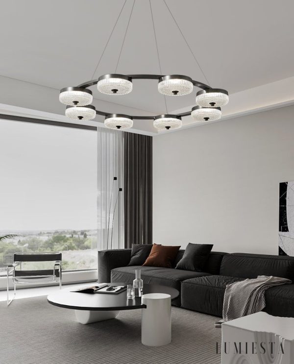 Fontenia - Lampa wisząca loftowa metalowa, czarna, do salonu, Ø60/80/100 cm