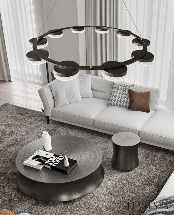 Fontenia - Lampa wisząca loftowa metalowa, czarna, do salonu, Ø60/80/100 cm