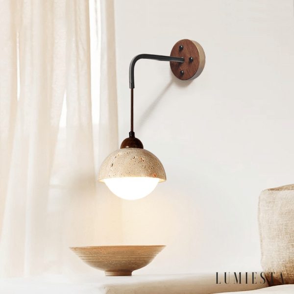 Forumis - Kinkiet trawertynowy, nowoczesny, żółty do sypialni, Ø15x18 cm