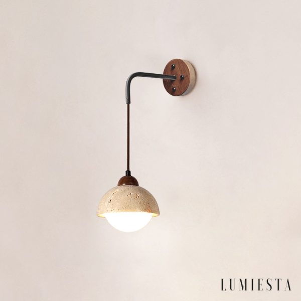 Forumis - Kinkiet trawertynowy, nowoczesny, żółty do sypialni, Ø15x18 cm