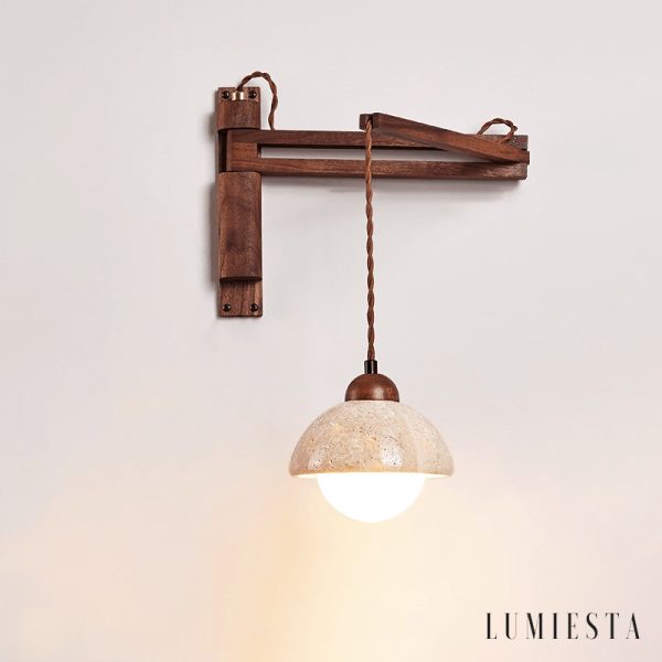 Forumis - Kinkiet trawertynowy, nowoczesny, żółty do sypialni, Ø15x18 cm