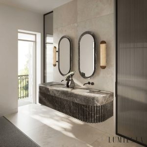 Galliax - Lampa wisząca metalowa alabastrowa brązowo-biała do salonu Ø12x60 cm