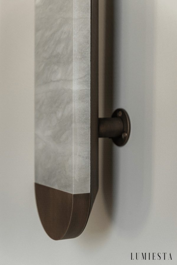 Galliax - Lampa wisząca metalowa alabastrowa brązowo-biała do salonu Ø12x60 cm