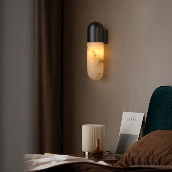 Genolux - Lampa wisząca nowoczesna alabastrowa, czarna/biała, salon Ø8x28 cm