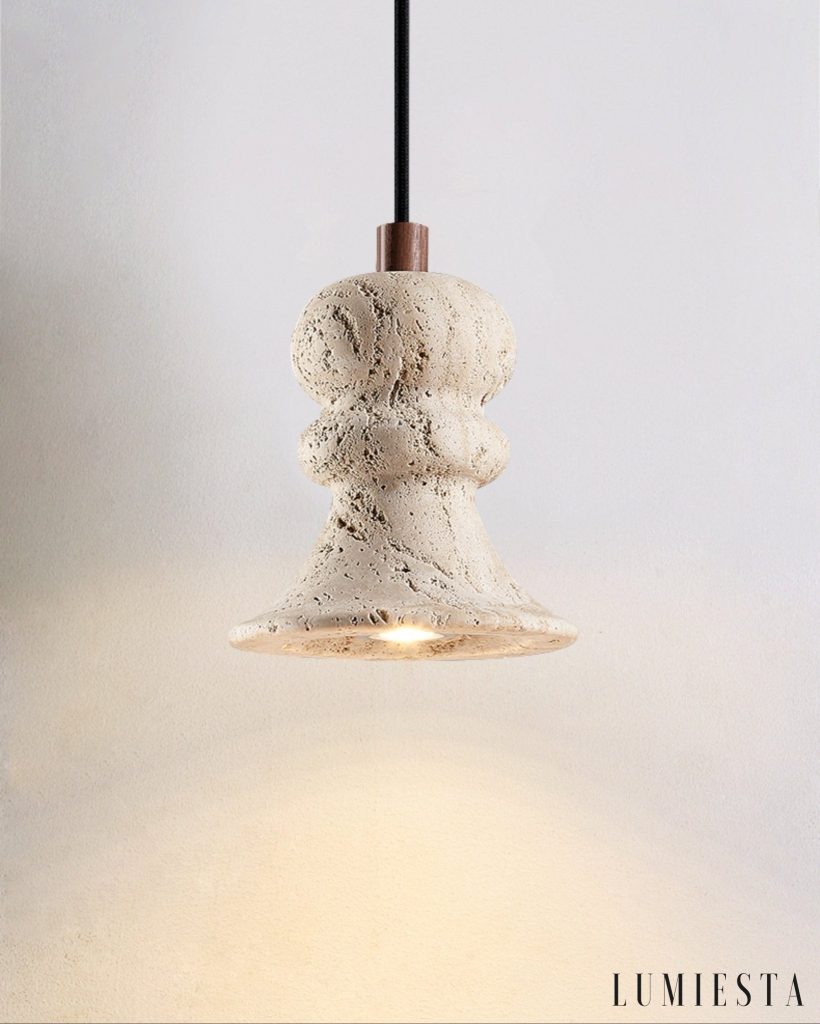 Lampa wisząca trawertynowa żółta Genovix nad stół, widok z przodu