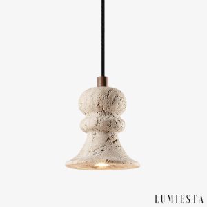 Genovix - Lampa wisząca trawertynowa żółta nad stół Ø12x13cm