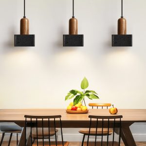 Granadis - Lampa wisząca trawertynowa i drewniana, czarna, do salonu, Ø12x17 cm