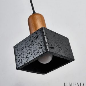 Granadis - Lampa wisząca trawertynowa i drewniana, czarna, do salonu, Ø12x17 cm