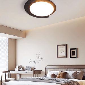 Gwiezdaron - Plafon czarny trawertyn z drewnianym akcentem, do salonu, Ø45/58 cm