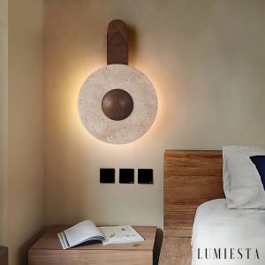 Habanea - Kinkiet drewniany, ciemny brązowy do sypialni, Ø20×33 cm