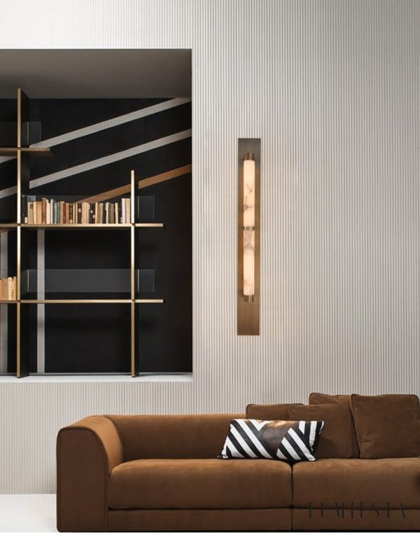 HispaniaX - Kinkiet alabastrowy, brązowo-biały do salonu, Ø10/11 x 50/96 cm