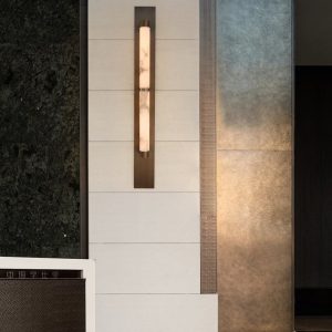 HispaniaX - Kinkiet alabastrowy, brązowo-biały do salonu, Ø10/11 x 50/96 cm