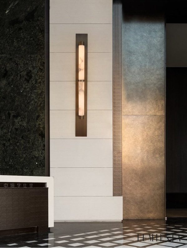 HispaniaX - Kinkiet alabastrowy, brązowo-biały do salonu, Ø10/11 x 50/96 cm