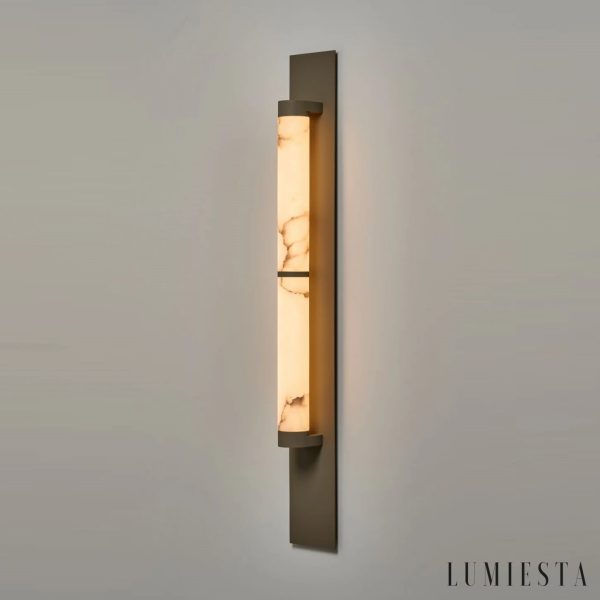 HispaniaX - Kinkiet alabastrowy, brązowo-biały do salonu, Ø10/11 x 50/96 cm