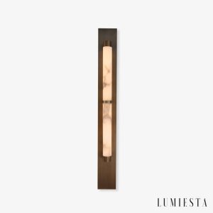 HispaniaX - Kinkiet alabastrowy, brązowo-biały do salonu, Ø10/11 x 50/96 cm