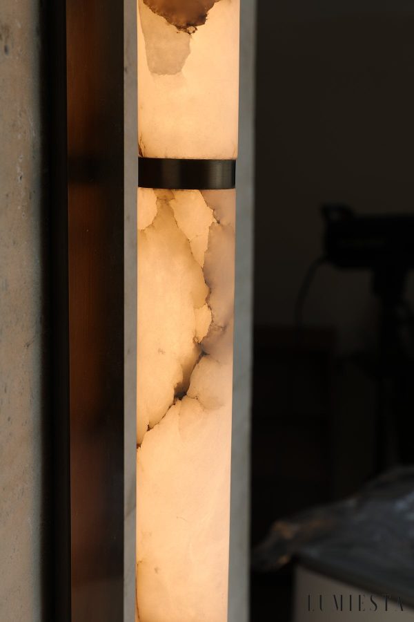 HispaniaX - Kinkiet alabastrowy, brązowo-biały do salonu, Ø10/11 x 50/96 cm