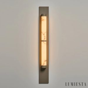 HispaniaX - Kinkiet alabastrowy, brązowo-biały do salonu, Ø10/11 x 50/96 cm