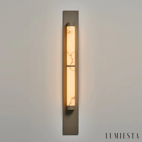 HispaniaX - Kinkiet alabastrowy, brązowo-biały do salonu, Ø10/11 x 50/96 cm