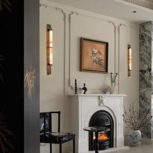 HispaniaX - Kinkiet alabastrowy, brązowo-biały do salonu, Ø10/11 x 50/96 cm