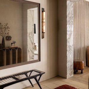 HispaniaX - Kinkiet alabastrowy, brązowo-biały do salonu, Ø10/11 x 50/96 cm