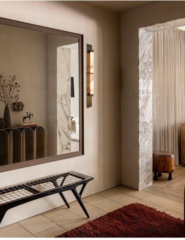 HispaniaX - Kinkiet alabastrowy, brązowo-biały do salonu, Ø10/11 x 50/96 cm