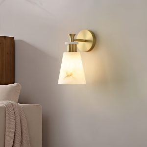 Ignisia - Kinkiet metalowy z alabastrem, antyczna miedź, do sypialni, Ø12x25 cm