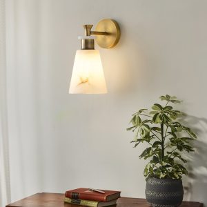 Ignisia - Kinkiet metalowy z alabastrem, antyczna miedź, do sypialni, Ø12x25 cm