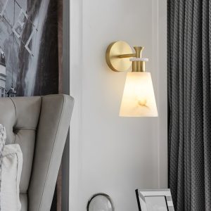 Ignisia - Kinkiet metalowy z alabastrem, antyczna miedź, do sypialni, Ø12x25 cm