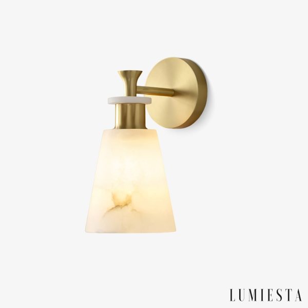 Ignisia - kinkiet alabaster antyczna miedź do sypialni Ø12x25 cm, widok na białym tle