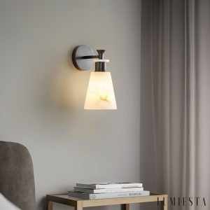 Ignisia - Kinkiet metalowy z alabastrem, antyczna miedź, do sypialni, Ø12x25 cm