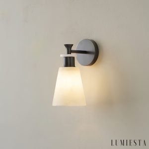 Ignisia - Kinkiet metalowy z alabastrem, antyczna miedź, do sypialni, Ø12x25 cm