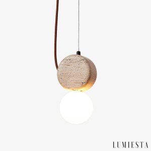 ImperiumX - Lampa wisząca trawertynowa, żółty trawertyn do salonu, Ø11 x 21 cm