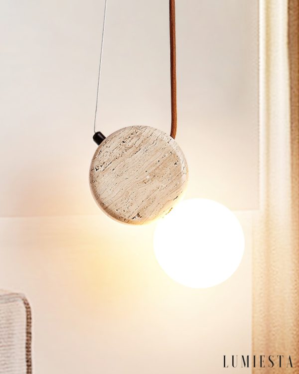 ImperiumX - Lampa wisząca trawertynowa, żółty trawertyn do salonu, Ø11 x 21 cm