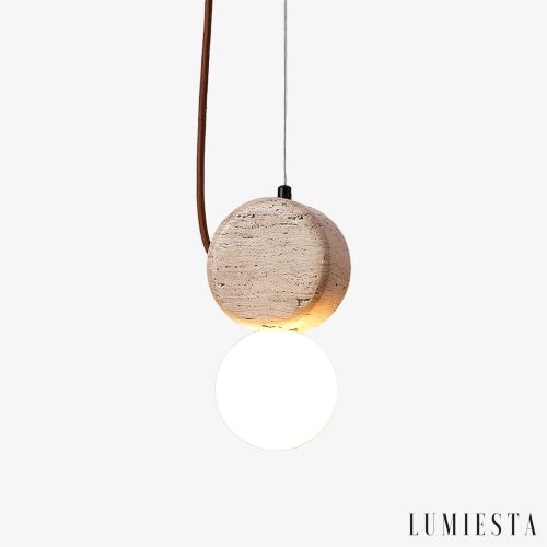 ImperiumX - Lampa wisząca trawertynowa, żółty trawertyn do salonu, Ø11 x 21 cm