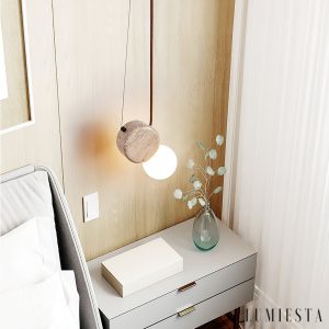 ImperiumX - Lampa wisząca trawertynowa, żółty trawertyn do salonu, Ø11 x 21 cm