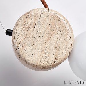 ImperiumX - Lampa wisząca trawertynowa, żółty trawertyn do salonu, Ø11 x 21 cm