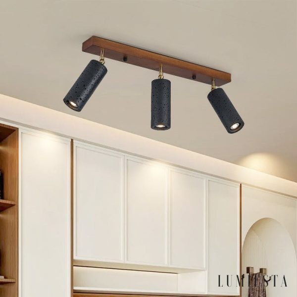 Ischara - Lampa wisząca nowoczesna czarny trawertyn i orzech nad stół Ø60/80 cm